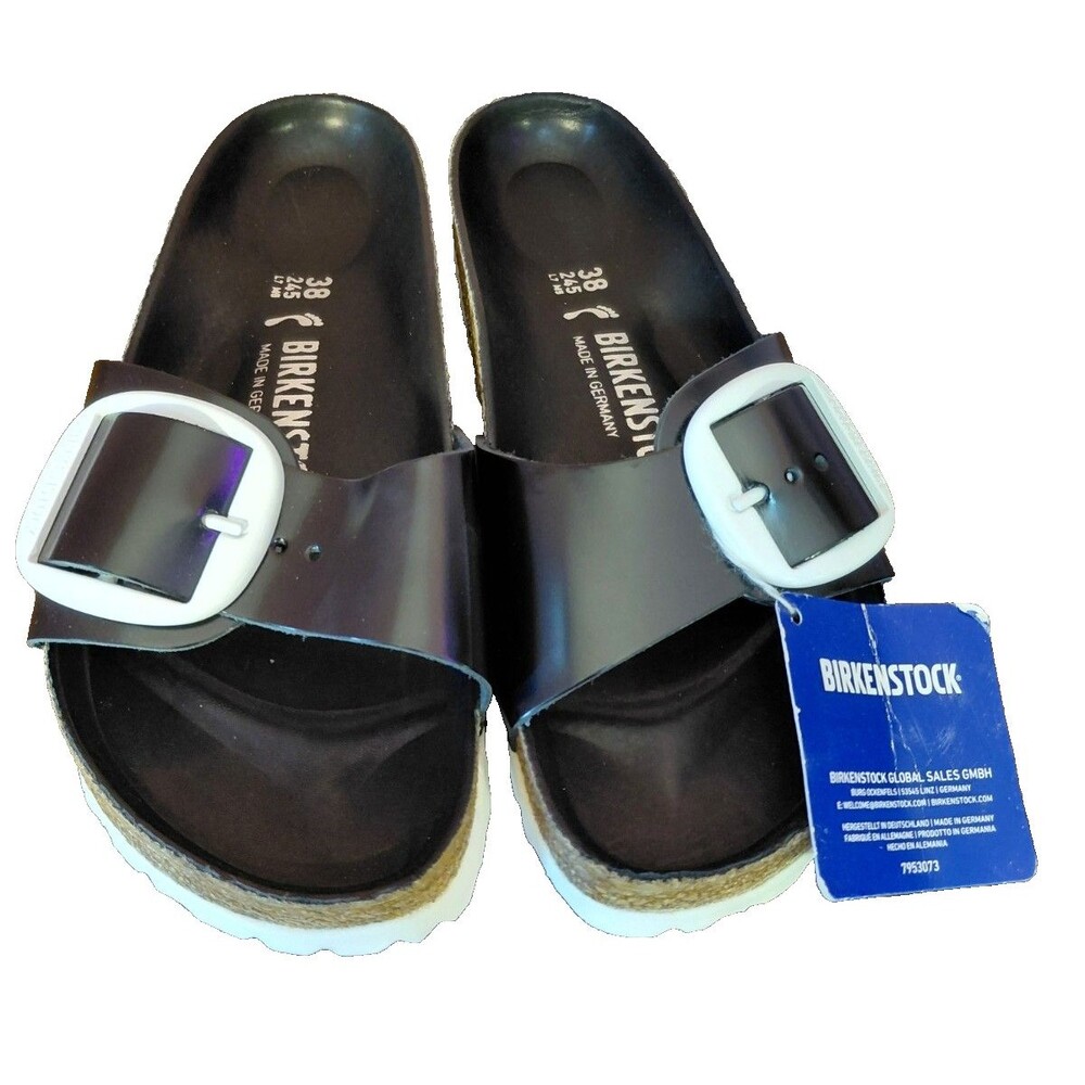 Birkenstock Madrid Big Buckle Black/White Women's Size US 7/ EU 38